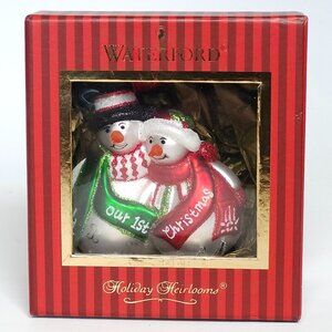 Waterford Herloom Ornaments Our First Christmas Snowman Couple BNIP
